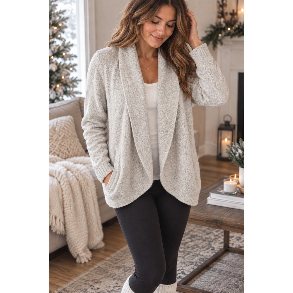 Barefoot Dreams CozyChic Lite Circle Cardigan Cream Open Front Womens XS/S 452